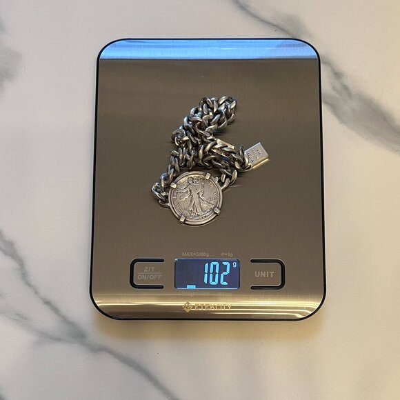 Custom Solid .925 Sterling Silver Miami Curb Chain Vintage Coin Necklace - Picture 10 of 10